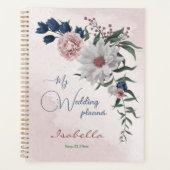 roze blauw wit bloemmotief groen bruiloft planner (Voorkant)