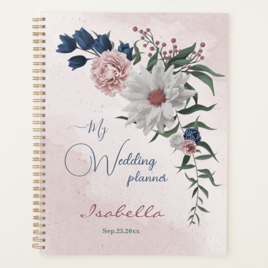 roze blauw wit bloemmotief groen wedding planner (Voorkant)