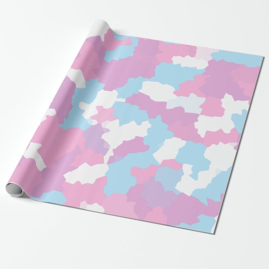 Roze Blauw Wit Camo Abstract Cadeaupapier (Uitgerold)