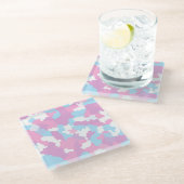 Roze Blauw Wit Camo Abstract Glazen Onderzetter (Schuin)