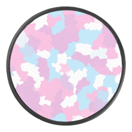 Roze Blauw Wit Camo Abstract Hockey Puck (Voorkant)