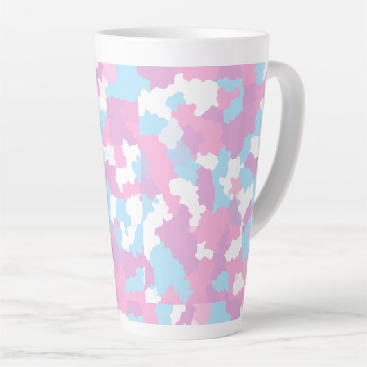 Roze Blauw Wit Camo Abstract Latte Mok (Rechterhoek)