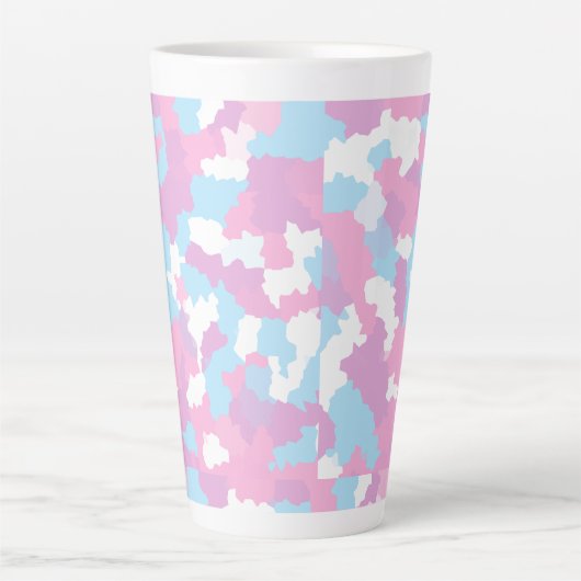 Roze Blauw Wit Camo Abstract Latte Mok (Voorkant)