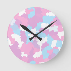 Roze Blauw Wit Camo Abstract Ronde Klok