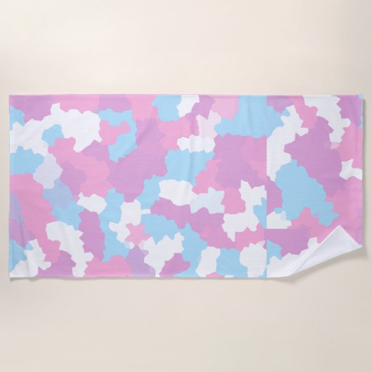 Roze Blauw Wit Camo Abstract Strandlaken (Voorkant)