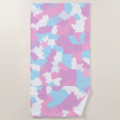 Roze Blauw Wit Camo Abstract Strandlaken (Voorkant)