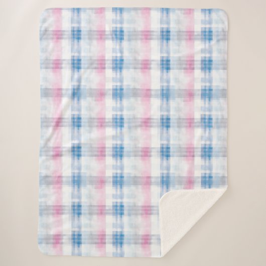 Roze Blauw Wit Geruit Strepen Sherpa Deken (Voorkant)