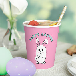 Roze Blauw Wit Happy Easter Bunny Cartoon Funny Papieren Bekers