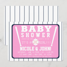 Roze Blauw & Wit Pinstripes Baseball Baby shower