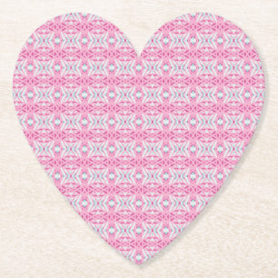 Roze Blauw Witte Art Deco Patroon Valentijnshart Kartonnen Onderzetters