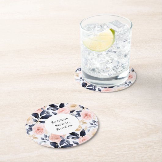  Roze Blauw Witte Bloemen Vrijgezellenfeest Ronde Kartonnen Onderzetter (Insitu)