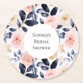  Roze Blauw Witte Bloemen Vrijgezellenfeest Ronde Kartonnen Onderzetter (Voorkant)