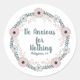 Roze Blauw Witte Bloemige Christelijke Bijbelvers Ronde Sticker