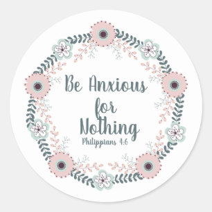 Roze Blauw Witte Bloemige Christelijke Bijbelvers Ronde Sticker