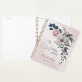 roze blauw witte bloemige groene bruiloft planner (Display)