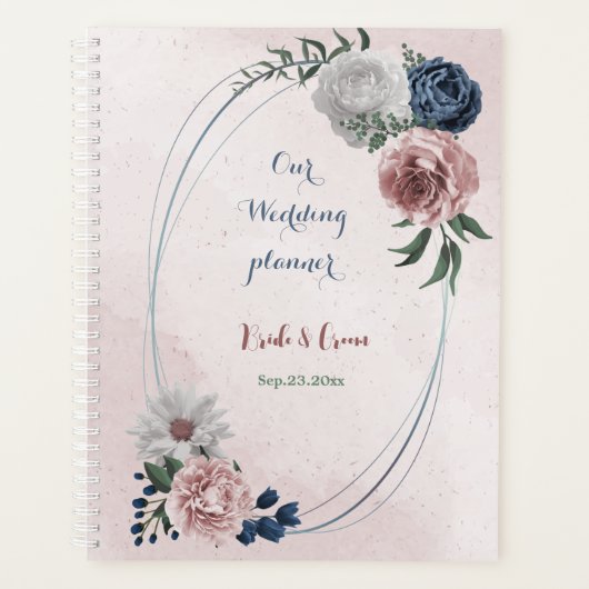 roze blauw witte bloemige groene wedding planner (Voorkant)