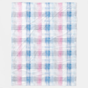 Roze Blauw Witte Geruite Strepen Fleece Deken