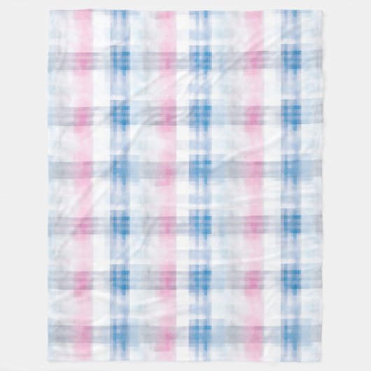 Roze Blauw Witte Geruite Strepen Fleece Deken (Voorkant)