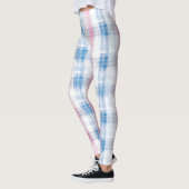 Roze Blauw Witte Geruite Strepen Leggings (Links)