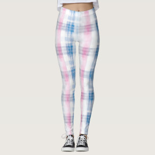 Roze Blauw Witte Geruite Strepen Leggings