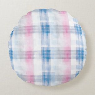 Roze Blauw Witte Geruite Strepen Rond Kussen