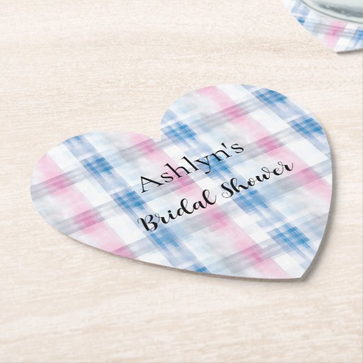 Roze Blauw Witte Gestreepte Plaid Bruiloftsshower Kartonnen Onderzetters (Gekanteld)