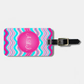 Roze, blauw, witte strepen Bagagelabel (Voorkant horizontaal)