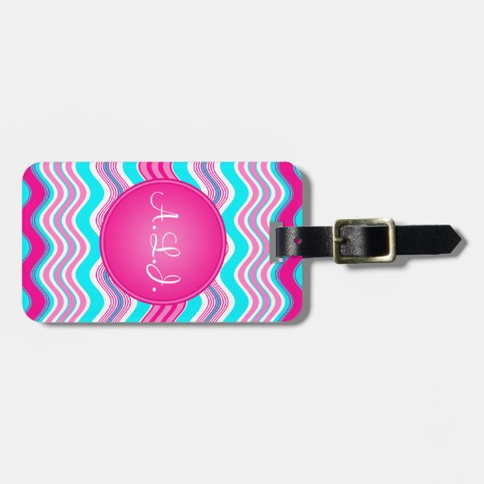 Roze, blauw, witte strepen Bagagelabel (Voorkant horizontaal)