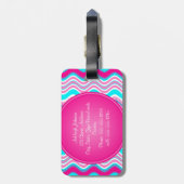 Roze, blauw, witte strepen Bagagelabel (Achterkant verticaal)