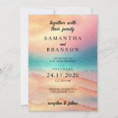 Roze Blauw Zee Moderne Ocean Beach Zand Waterverf Kaart (Voorkant)