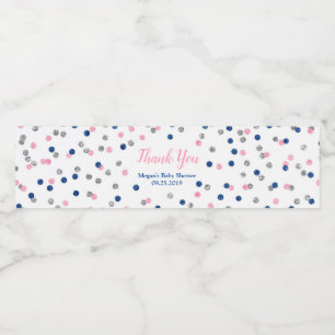 Roze Blauw Zilver Baby shower Waterflesetiket Waterfles Etiket