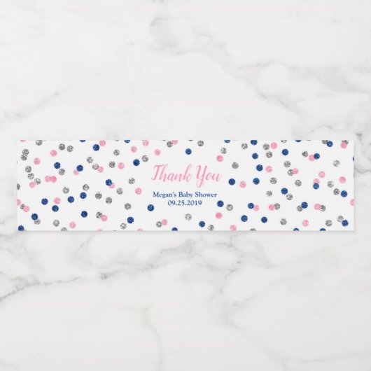Roze Blauw Zilver Baby shower Waterflesetiket Waterfles Etiket (Enkel label)