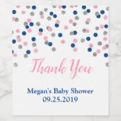 Roze Blauw Zilver Stippen Baby shower Flaconetiket Wijn Etiket (Enkel label)