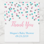 Roze Blauw Zilver Stippen Baby shower Flaconetiket Wijn Etiket (Enkel label)