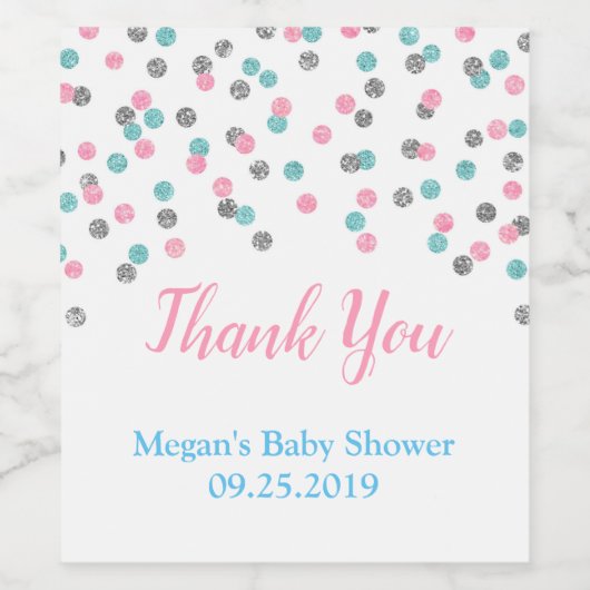 Roze Blauw Zilver Stippen Baby shower Flaconetiket Wijn Etiket (Enkel label)