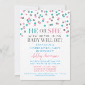 Roze Blauw Zilveren Confetti Geslacht Reveal Showe Kaart (Achterkant)