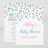 Roze Blauw Zilveren Confetti Geslacht Reveal Showe Kaart (Voorkant / Achterkant)