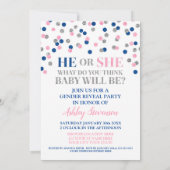 Roze Blauw Zilveren Confetti Geslacht Reveal Showe Kaart (Achterkant)