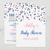 Roze Blauw Zilveren Confetti Geslacht Reveal Showe Kaart (Voorkant / Achterkant)