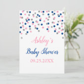 Roze Blauw Zilveren Confetti Geslachtsneutrale Dou Kaart (Staand voorkant)