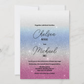 Roze blauw zilveren ombre glam glitter bruiloft kaart (Voorkant)