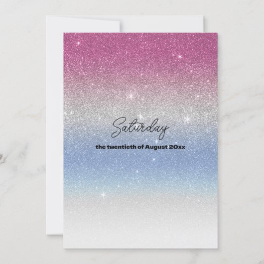 Roze blauw zilveren ombre glam glitter bruiloft kaart (Achterkant)