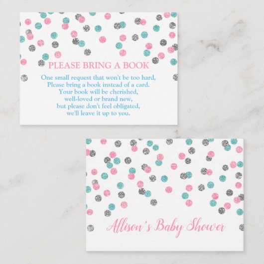 Roze Blauw Zilveren Stippen Boek Aanvraag Kaart (Voorkant / Achterkant)