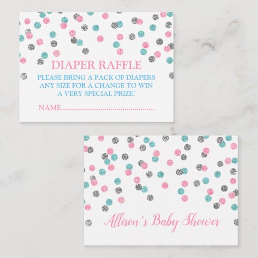 Roze Blauw Zilveren Stippen Luier Raffle Kaart (Voorkant / Achterkant)