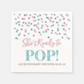 Roze Blauw Zilveren Stippen Ze is klaar om te Popp Servet (Voorkant)