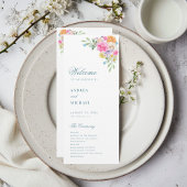 Roze Blauw Zomer Bloemen Levendige Bloom Bruiloft Programmakaart