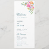 Roze Blauw Zomer Bloemen Levendige Bloom Bruiloft Programmakaart (Voorkant)