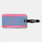 Roze blauw, zonneschijnbaar Bagagelabel met specia (Achterkant horizontaal)