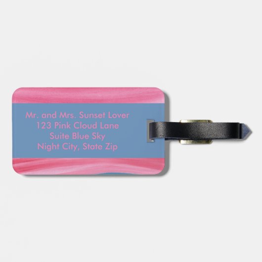 Roze blauw, zonneschijnbaar Bagagelabel met specia (Achterkant horizontaal)