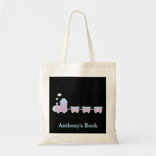 Roze Blauw Zwart trein kinder naam library Tote Bag